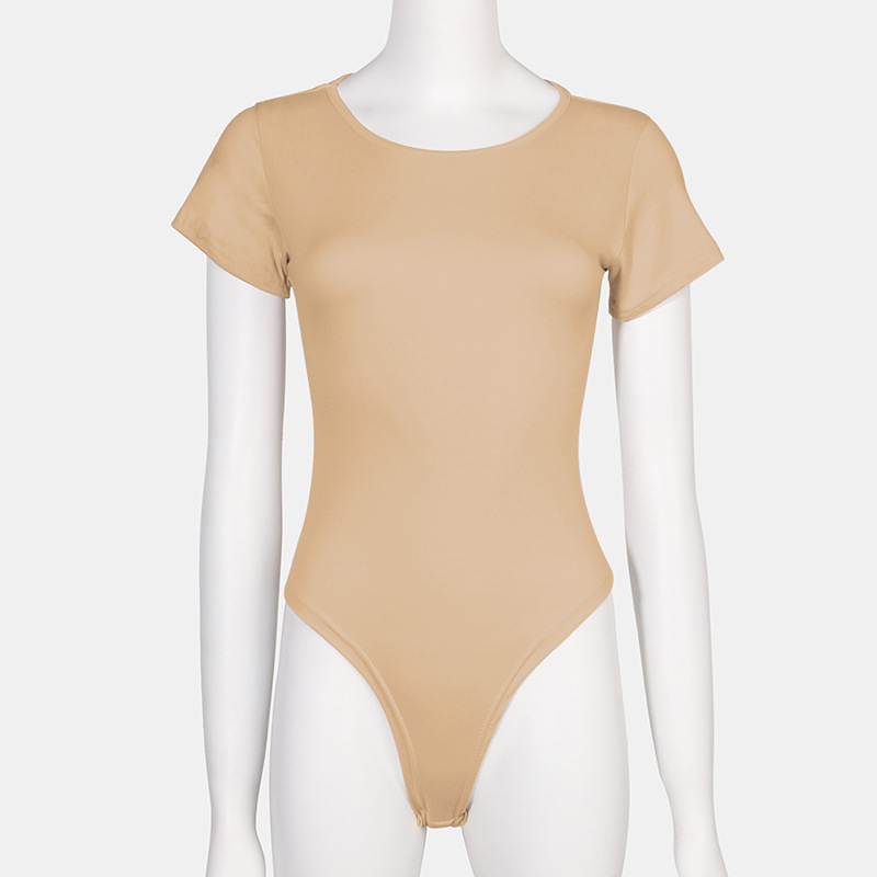 Womens Seamless Short Sleeve Bodysuit - Round Neck Thong Body Shaper